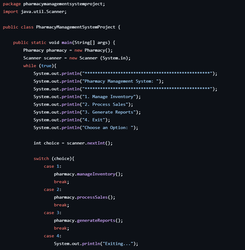 Java Console Based Pharmacy Management System